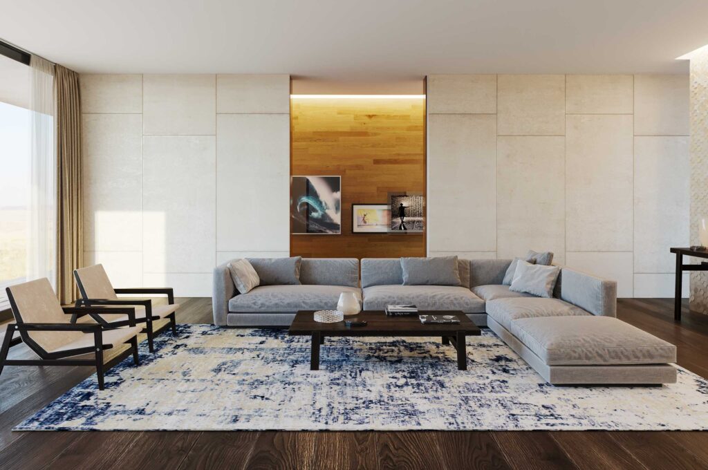rug placement with sectional